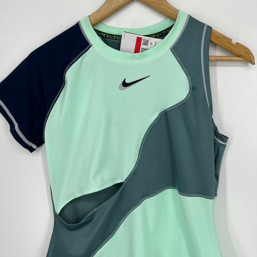 Nike Court Dri-FIT Slam Womens Tennis Dress Green Navy Asymmetrical Size L NWT - Picture 9 of 14